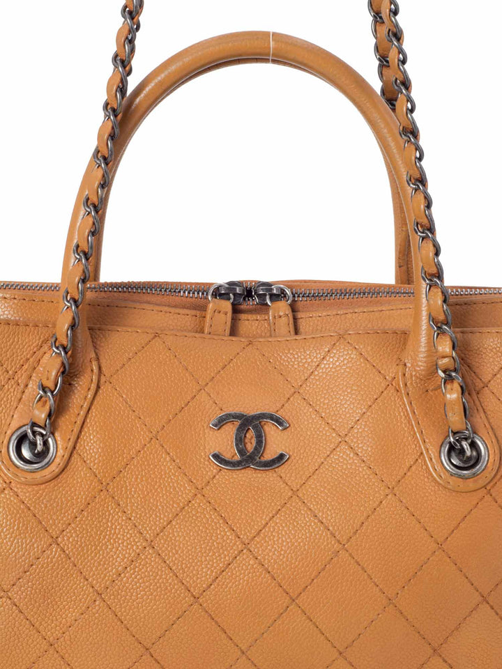 Top Quality Chanel Quilted Caviar CC Top Handle Bag Brown
