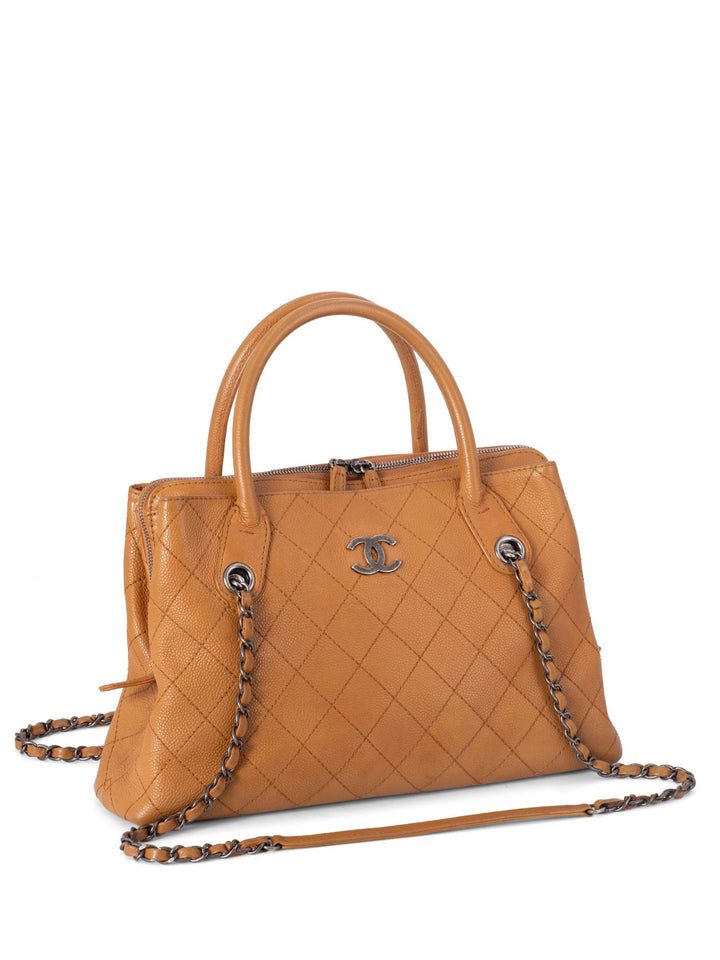 Top Quality Chanel Quilted Caviar CC Top Handle Bag Brown