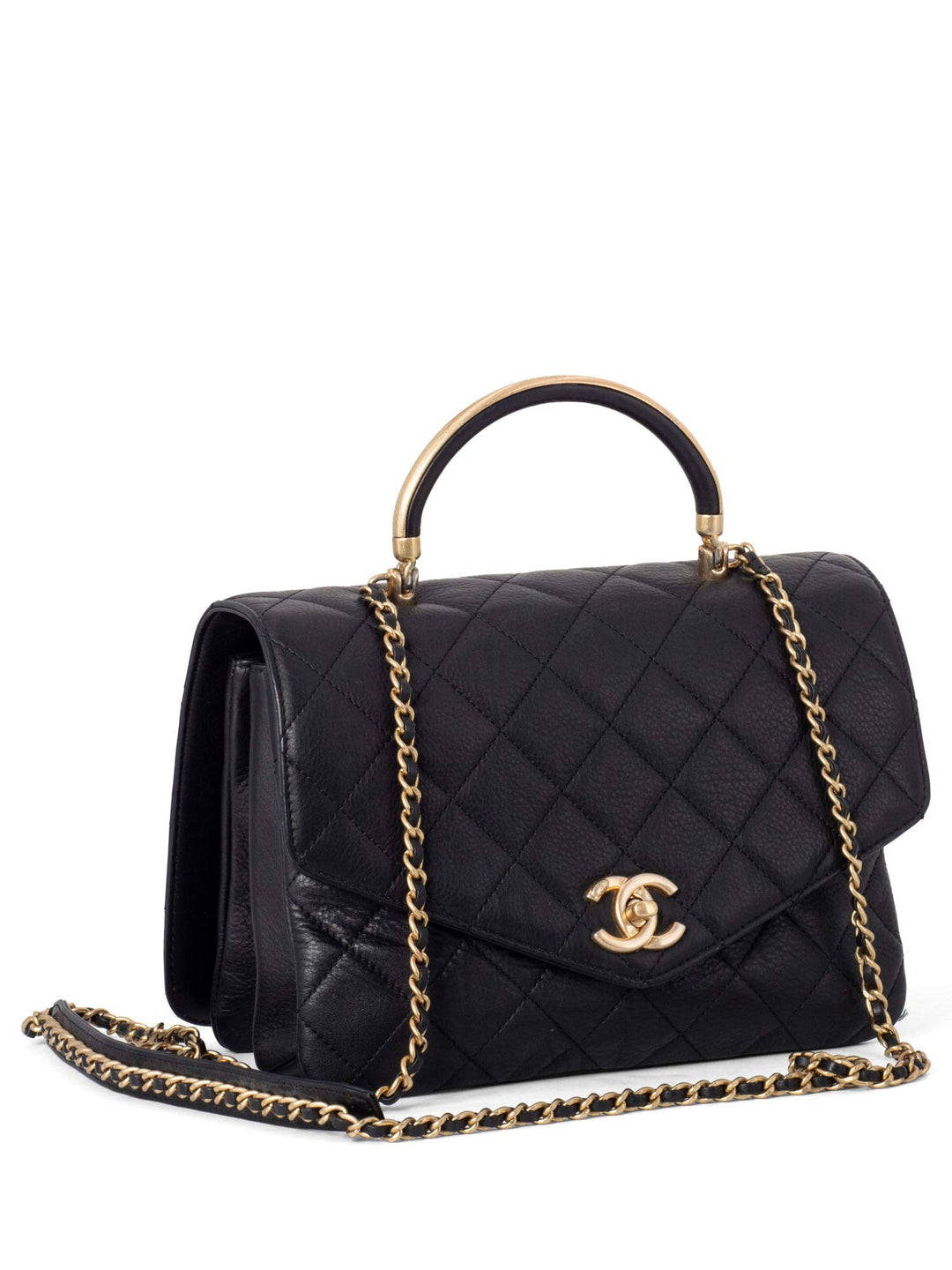 Top Quality Chanel Quilted Caviar Gold Top Handle Medium Flap Bag Black