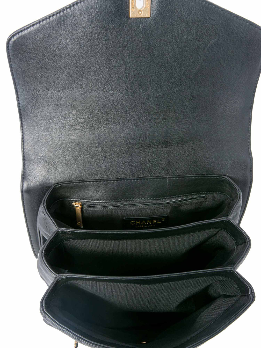 Top Quality Chanel Quilted Caviar Gold Top Handle Medium Flap Bag Black