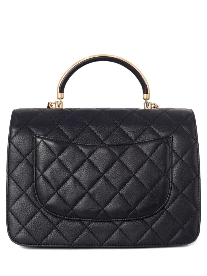 Top Quality Chanel Quilted Caviar Gold Top Handle Medium Flap Bag Black