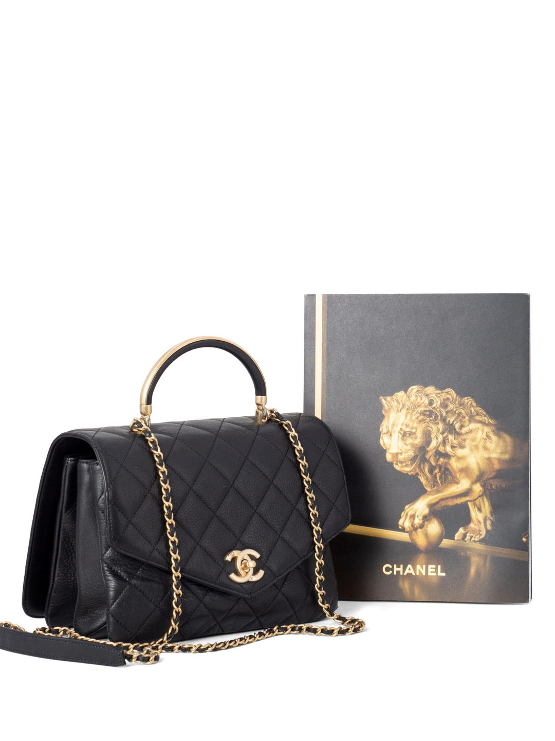 Top Quality Chanel Quilted Caviar Gold Top Handle Medium Flap Bag Black