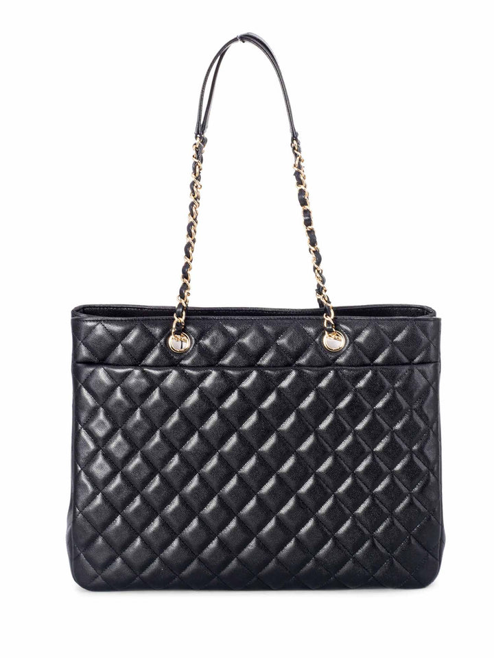 Top Quality Chanel Quilted Caviar Large Shopper Bag Black