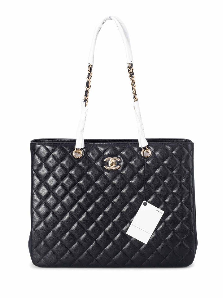 Top Quality Chanel Quilted Caviar Large Shopper Bag Black