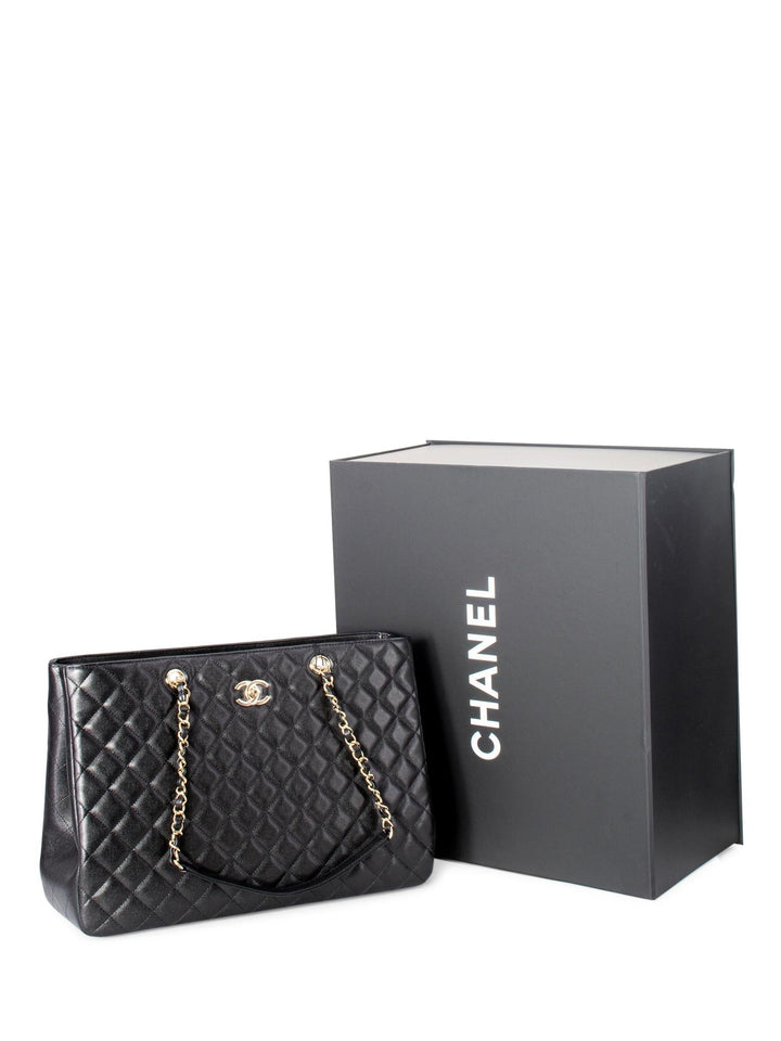 Top Quality Chanel Quilted Caviar Large Shopper Bag Black