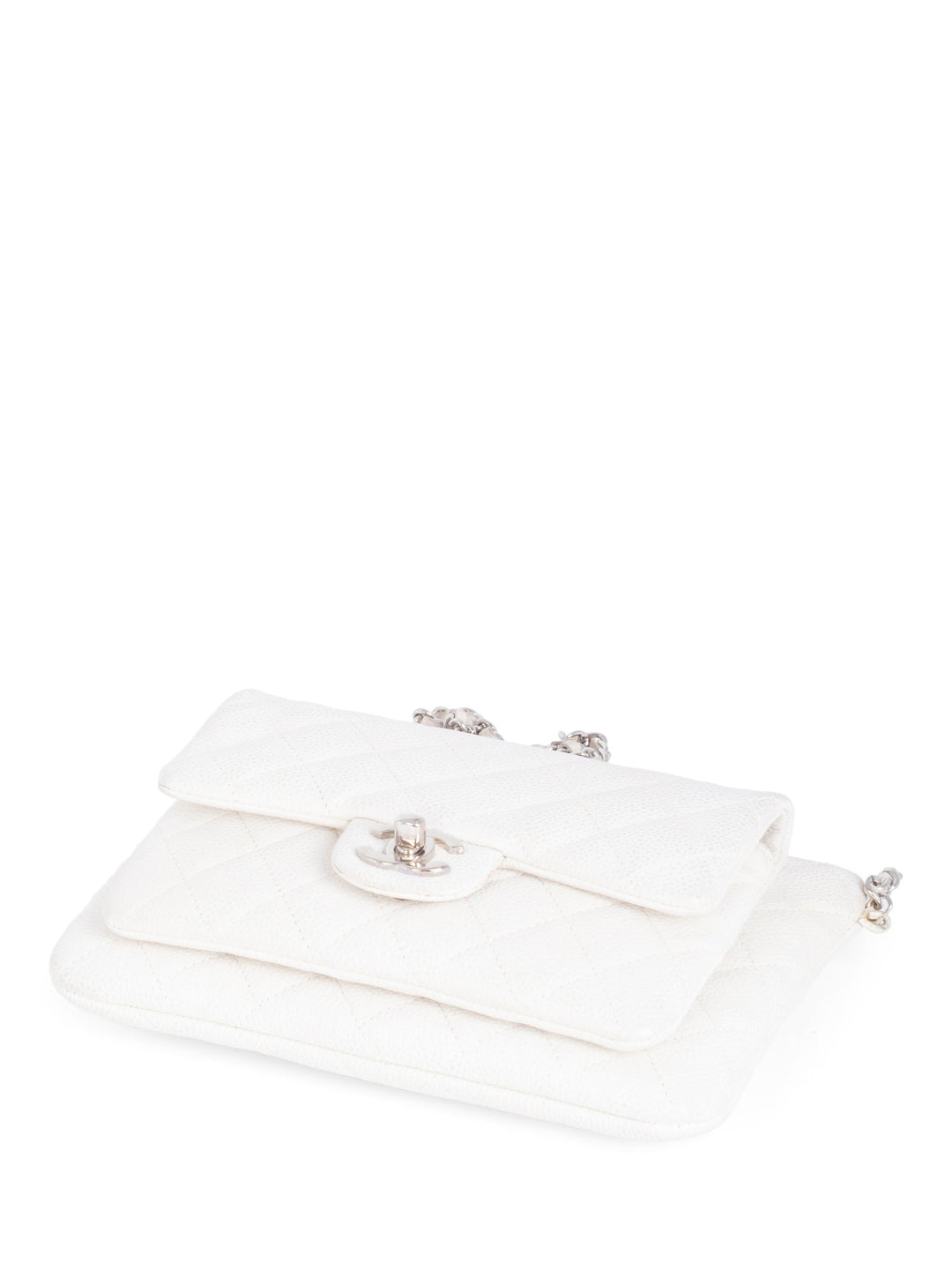 Top Quality Chanel Quilted Caviar Leather CC Logo Flap Messenger Bag  White Silver