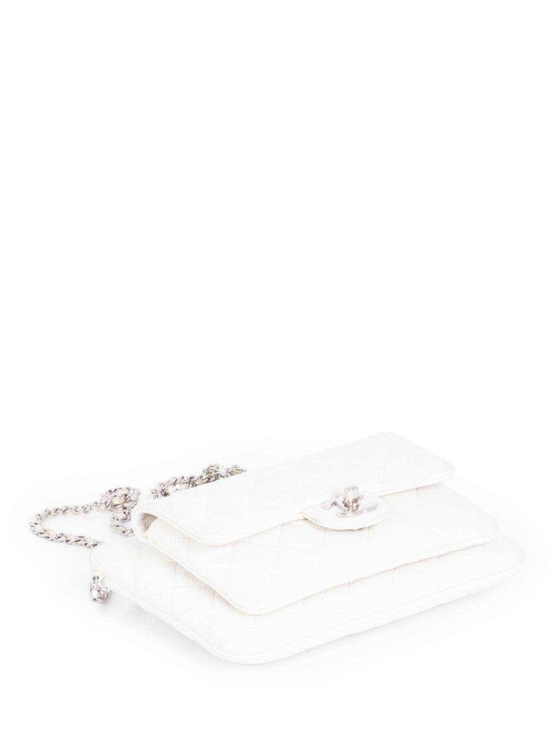 Top Quality Chanel Quilted Caviar Leather CC Logo Flap Messenger Bag  White Silver