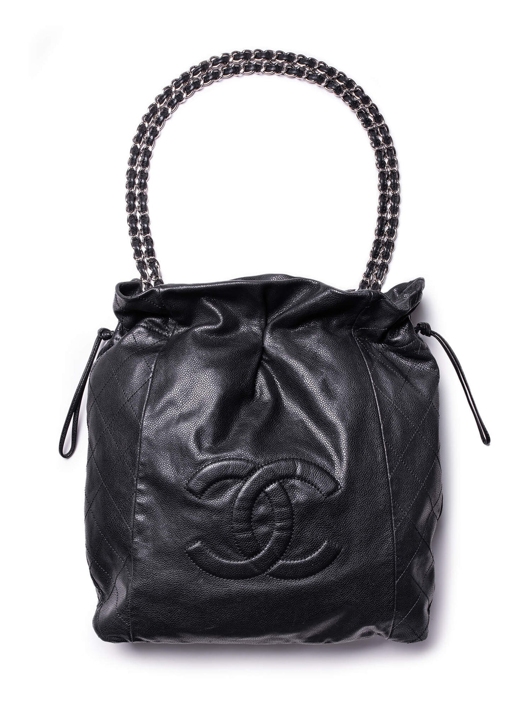 Top Quality Chanel Quilted Caviar Leather CC Logo Large Bag Black