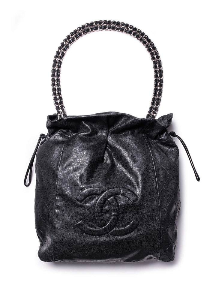 Top Quality Chanel Quilted Caviar Leather CC Logo Large Bag Black