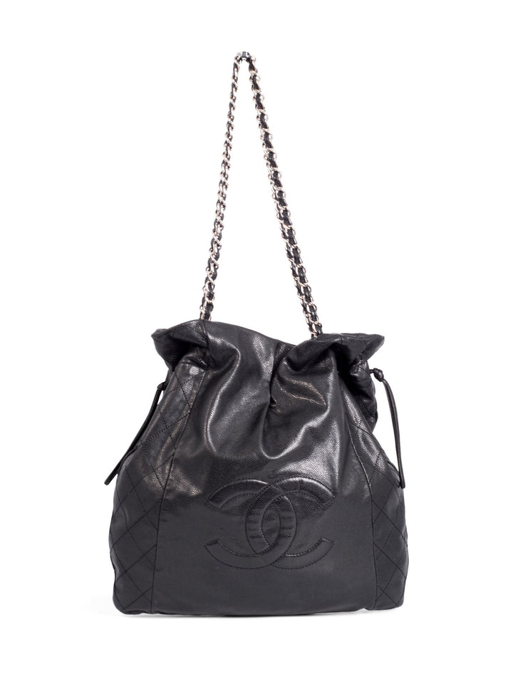 Top Quality Chanel Quilted Caviar Leather CC Logo Large Shopper Bag Black