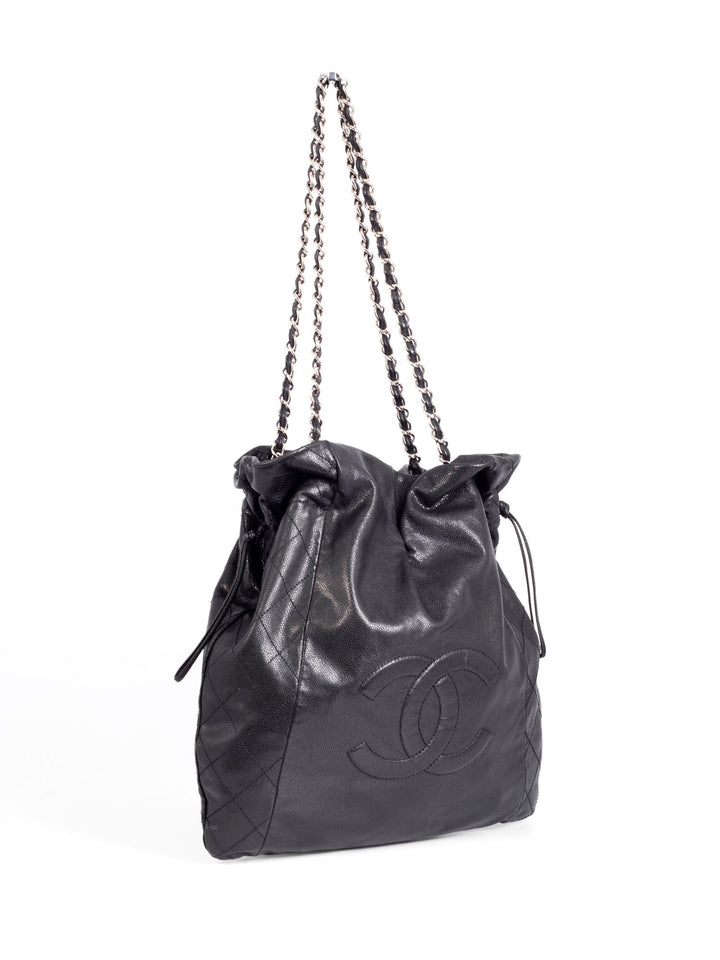 Top Quality Chanel Quilted Caviar Leather CC Logo Large Shopper Bag Black
