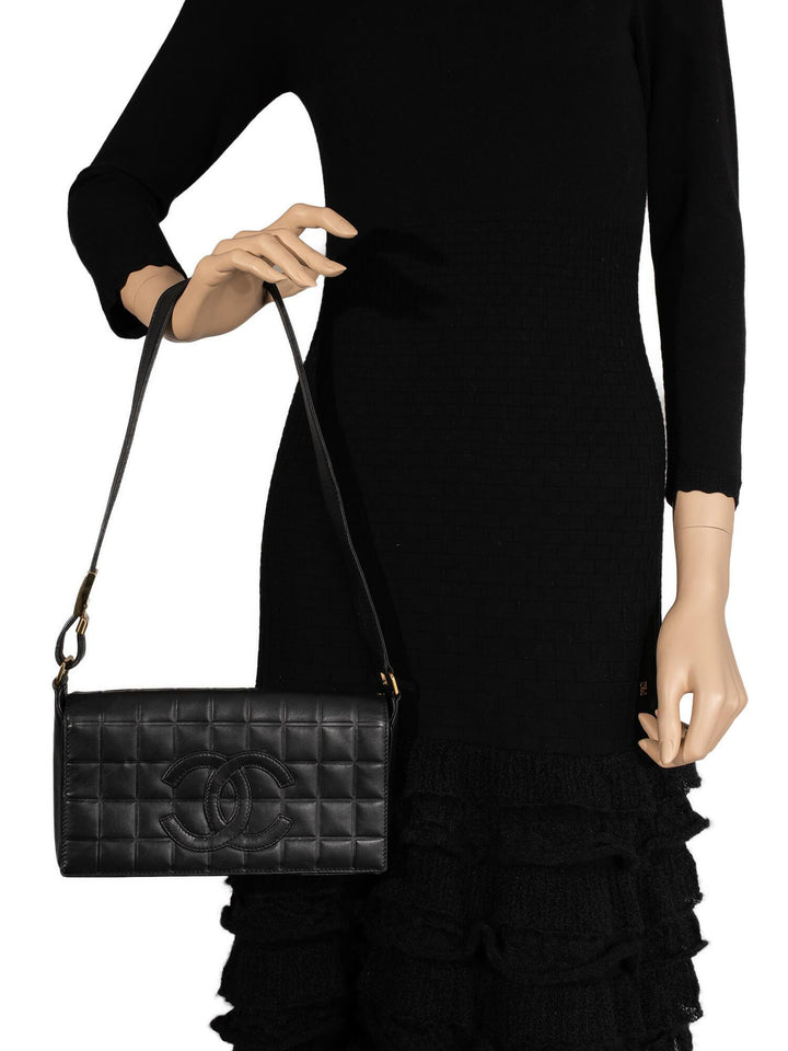Top Quality Chanel Quilted Leather CC Logo Chocolate Bar Flap Bag Black