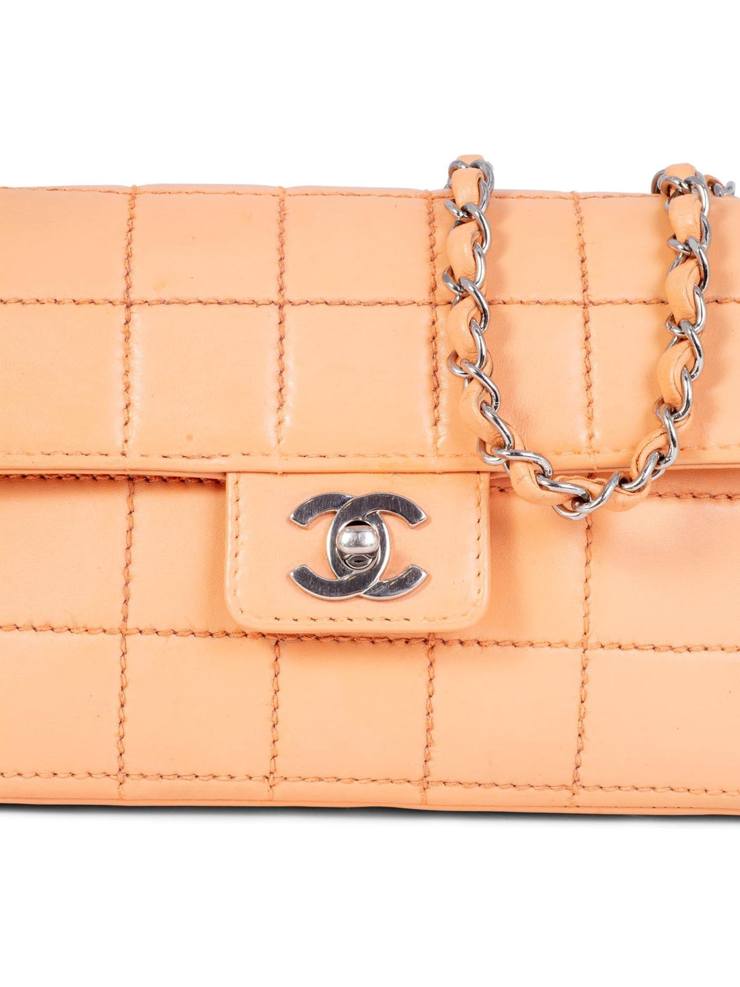 Top Quality Chanel Quilted Leather CC Logo Flap Messenger Bag Peach
