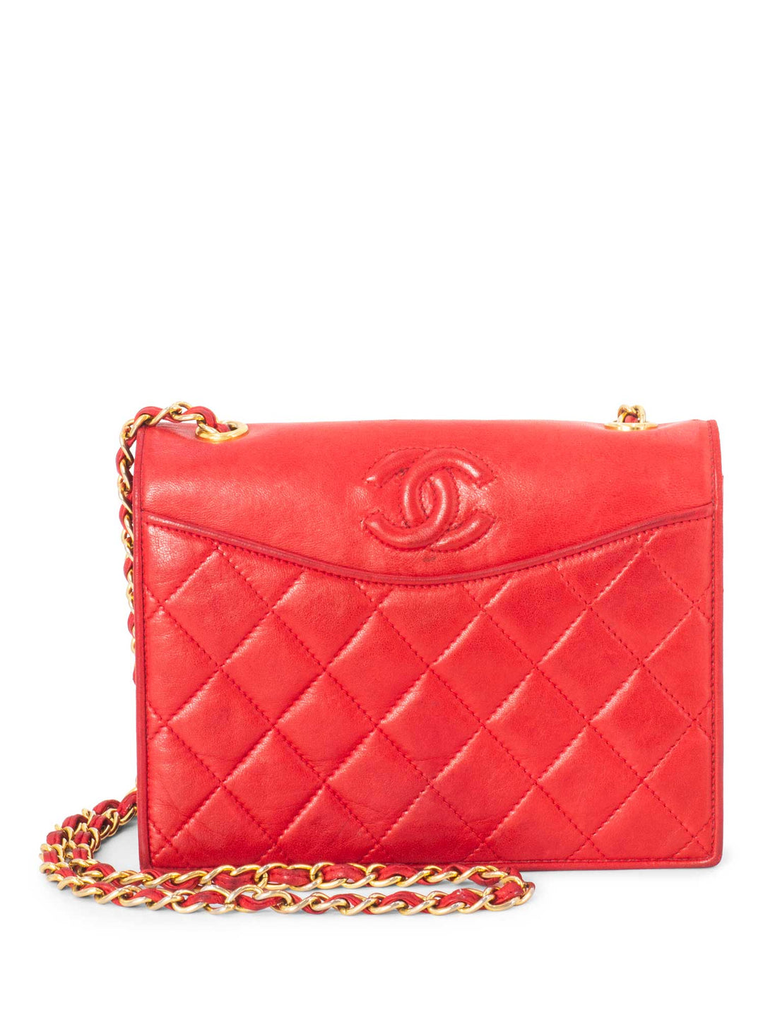 Top Quality Chanel Quilted Leather CC Logo Flap Messenger Bag Red