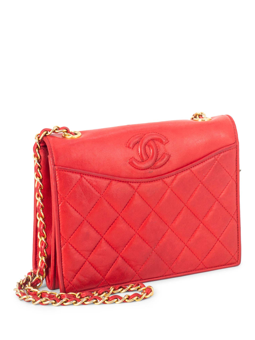 Top Quality Chanel Quilted Leather CC Logo Flap Messenger Bag Red