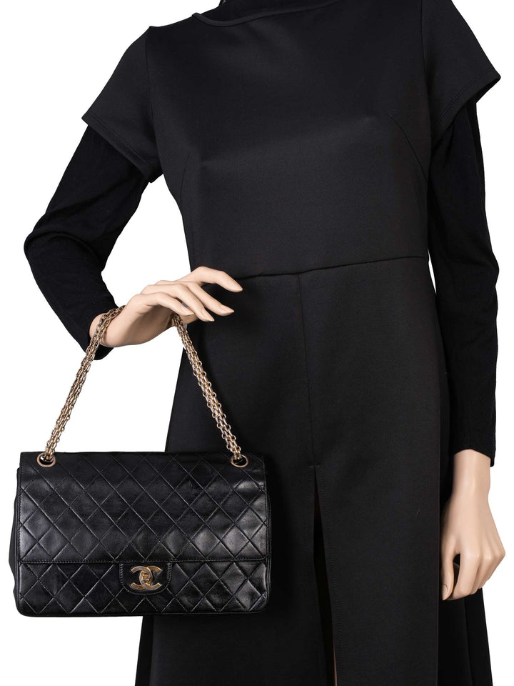 Top Quality Chanel Quilted Leather CC Logo Medium Double Flap Bag Black