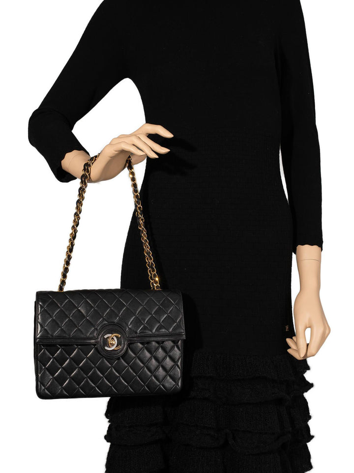 Top Quality Chanel Quilted Leather CC Logo Medium Flap Bag Black