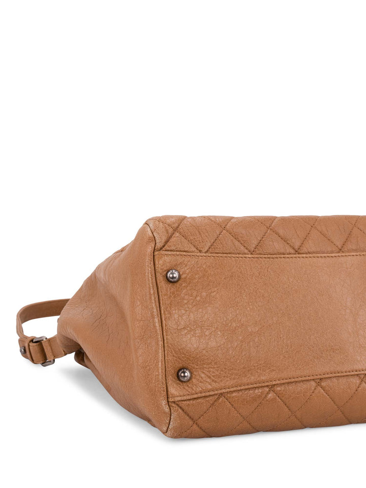 Top Quality Chanel Quilted Leather CC Logo Shopper Bag Brown