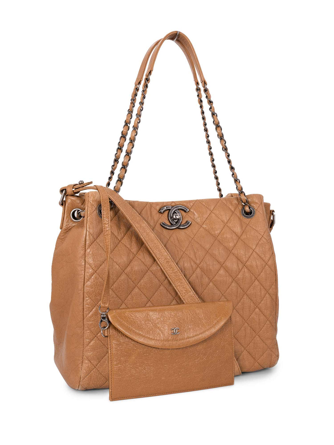 Top Quality Chanel Quilted Leather CC Logo Shopper Bag Brown