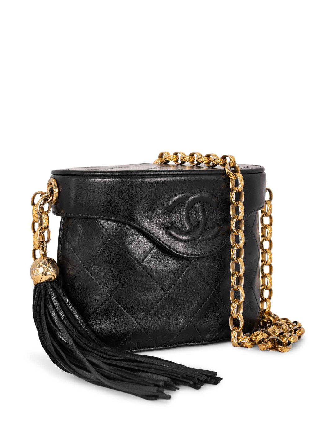 Top Quality Chanel Quilted Leather CC Logo Tassel Mini Bucket Bag Navy Blue