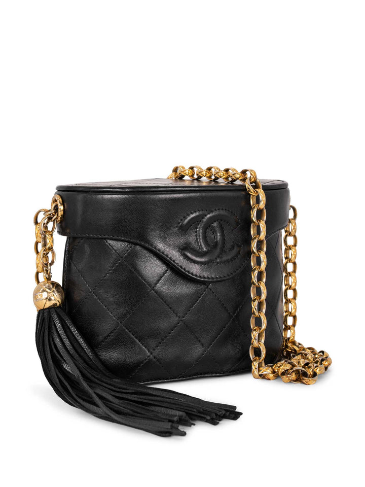 Top Quality Chanel Quilted Leather CC Logo Tassel Mini Bucket Bag Navy Blue