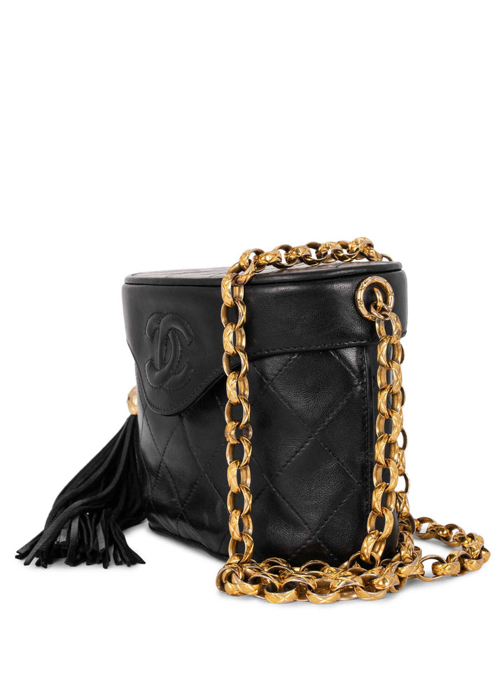 Top Quality Chanel Quilted Leather CC Logo Tassel Mini Bucket Bag Navy Blue