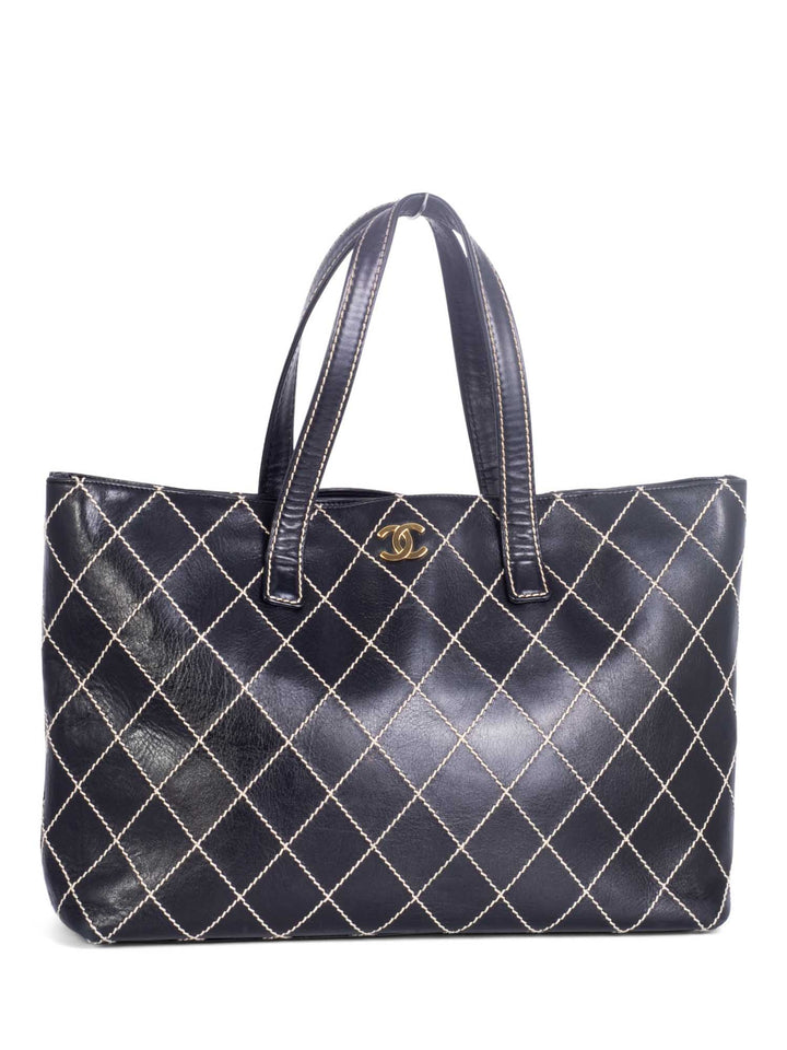 Top Quality Chanel Quilted Leather CC Logo Wild Stitch Shopper Bag Black