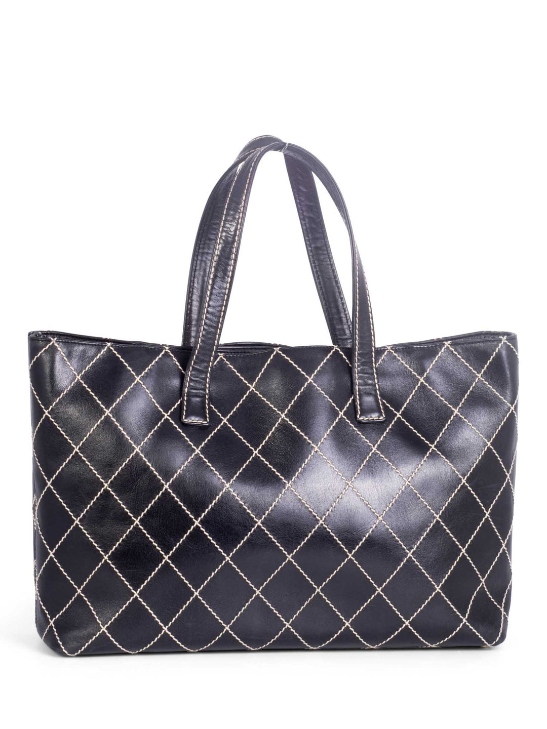 Top Quality Chanel Quilted Leather CC Logo Wild Stitch Shopper Bag Black