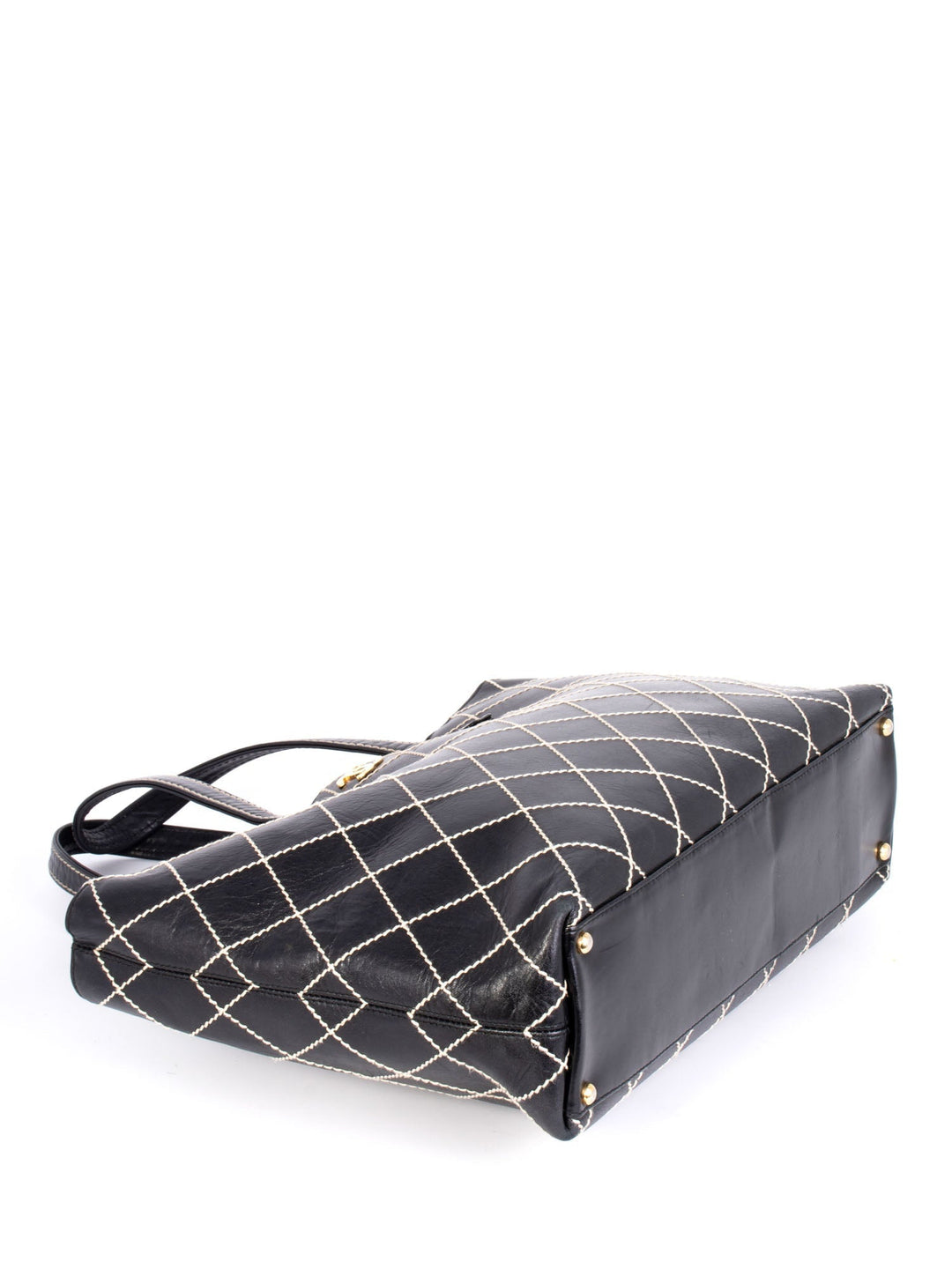 Top Quality Chanel Quilted Leather CC Logo Wild Stitch Shopper Bag Black