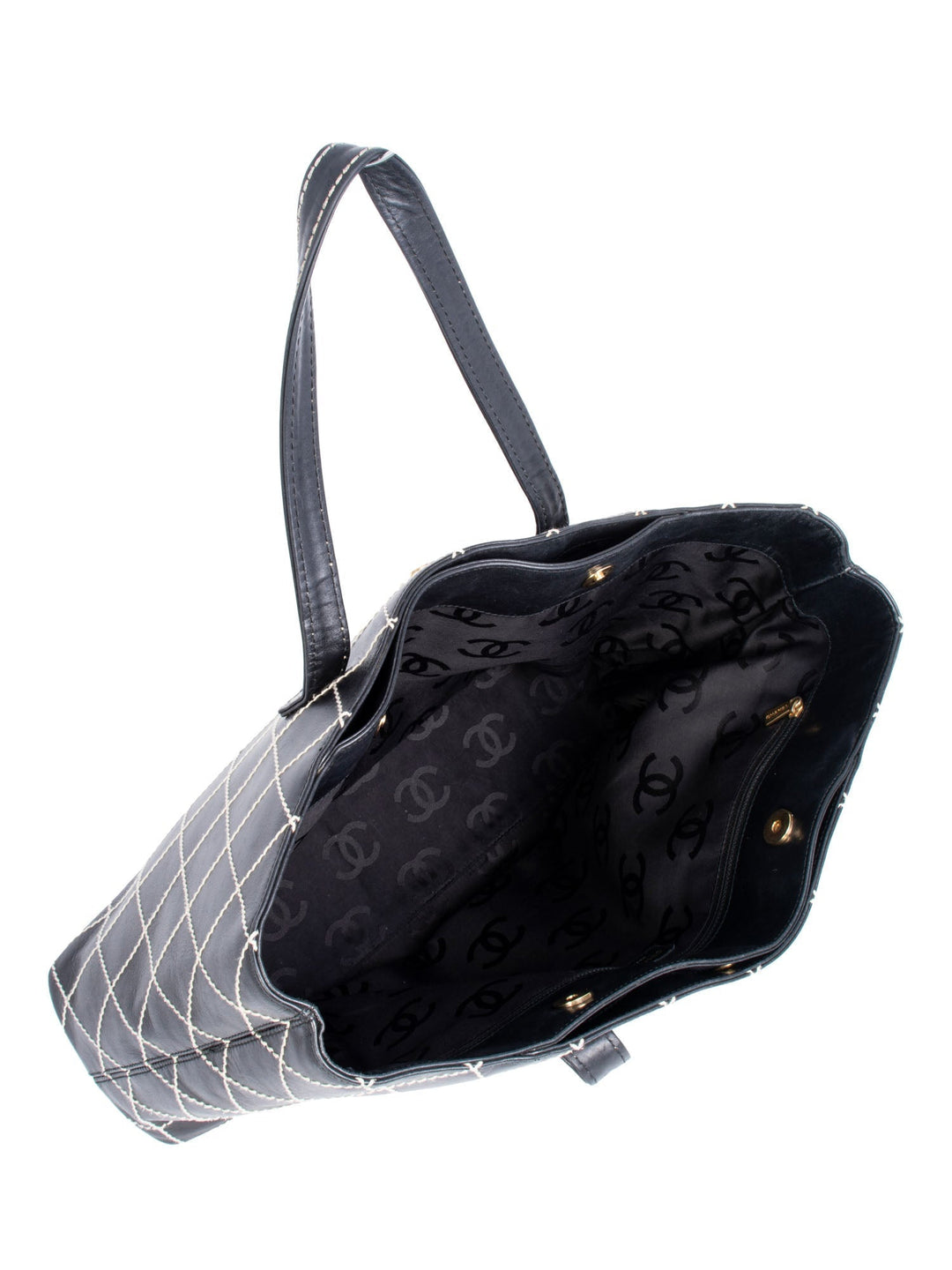 Top Quality Chanel Quilted Leather CC Logo Wild Stitch Shopper Bag Black