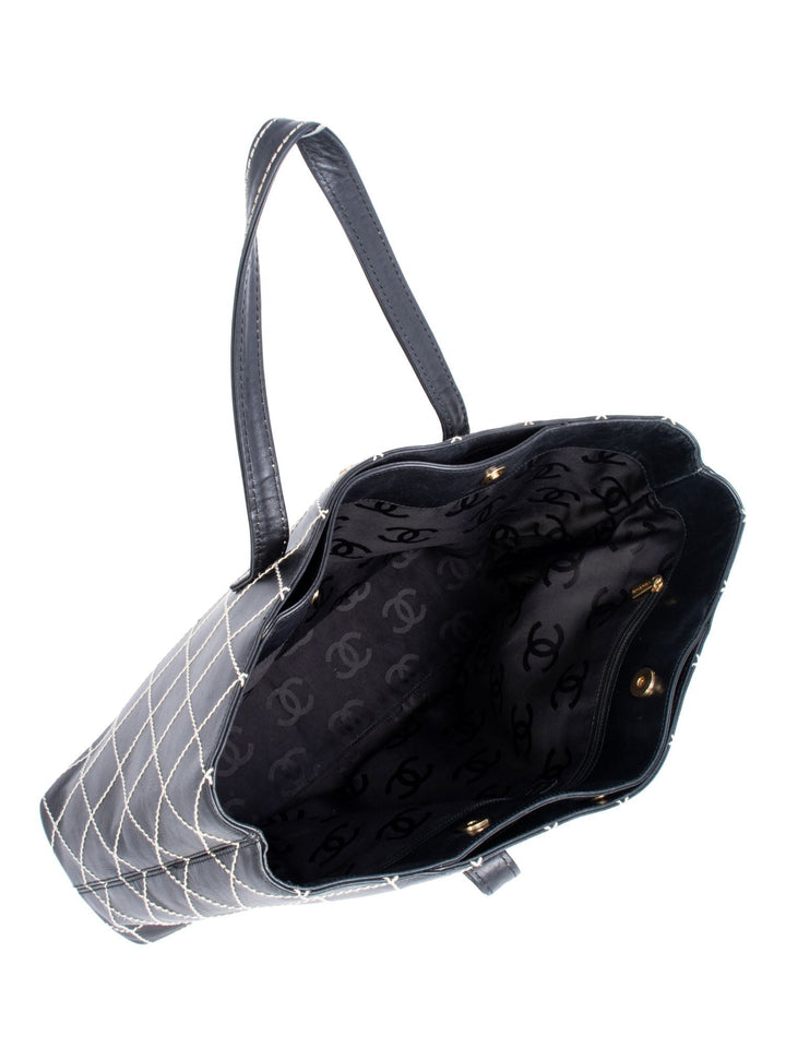 Top Quality Chanel Quilted Leather CC Logo Wild Stitch Shopper Bag Black