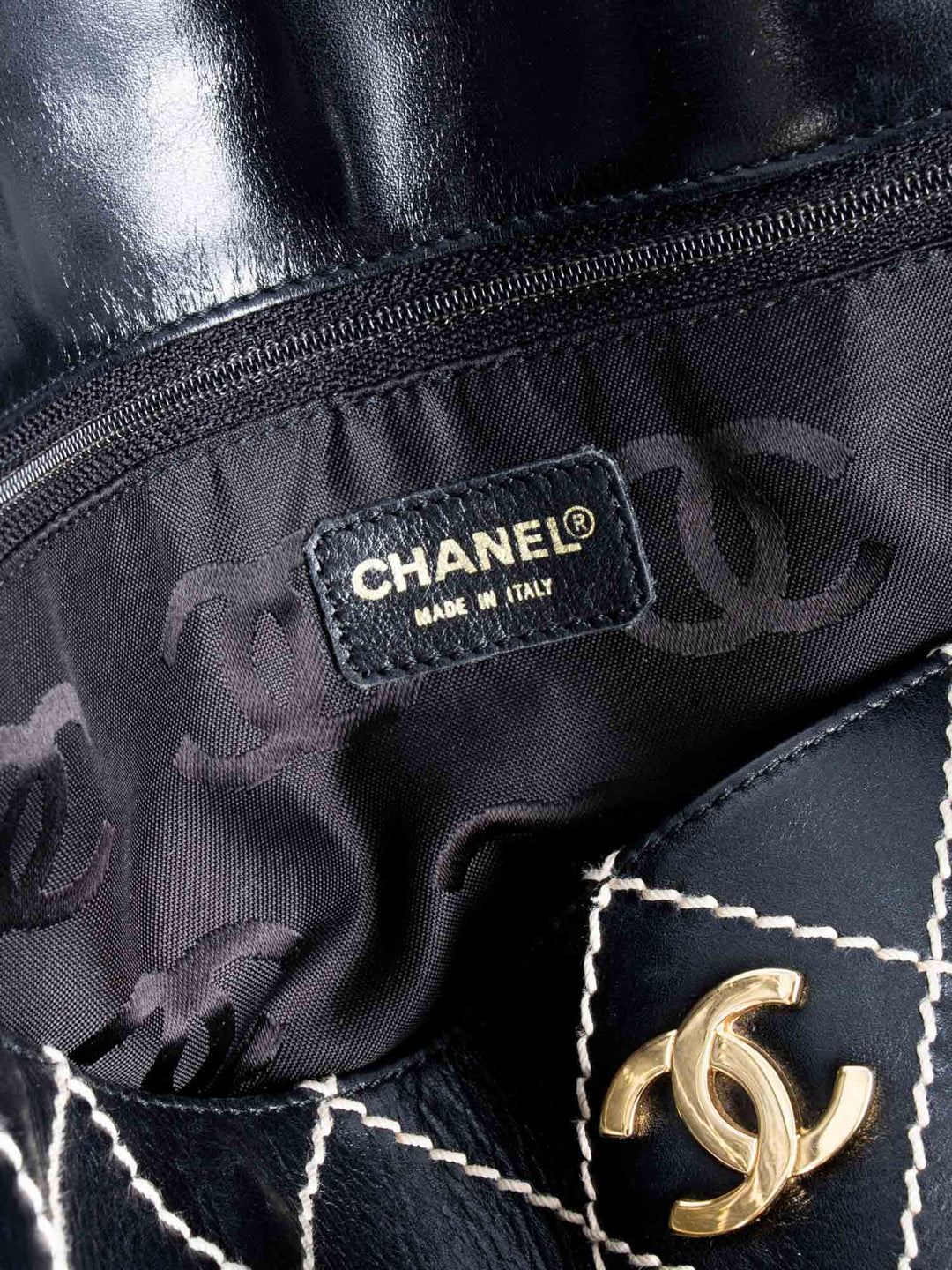 Top Quality Chanel Quilted Leather CC Logo Wild Stitch Shopper Bag Black