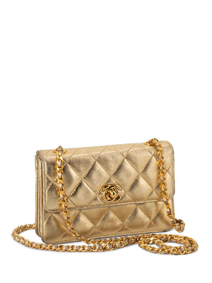 Top Quality Chanel Quilted Leather CC Mini Flap Messenger Bag Gold