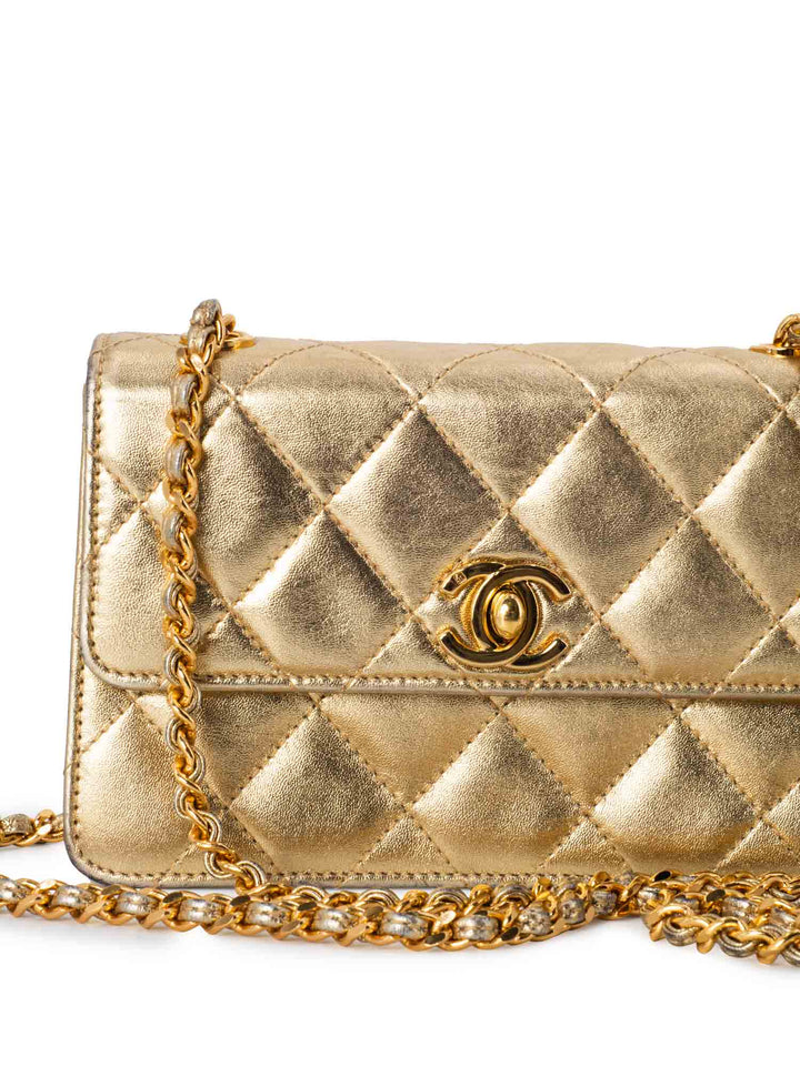 Top Quality Chanel Quilted Leather CC Mini Flap Messenger Bag Gold