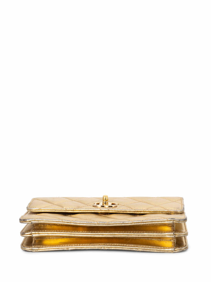Top Quality Chanel Quilted Leather CC Mini Flap Messenger Bag Gold