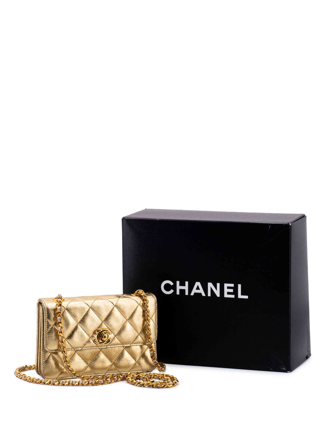 Top Quality Chanel Quilted Leather CC Mini Flap Messenger Bag Gold