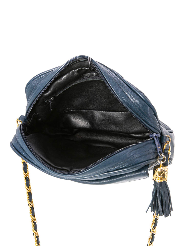Top Quality Chanel Quilted Leather CC Tassel Camera Bag Blue