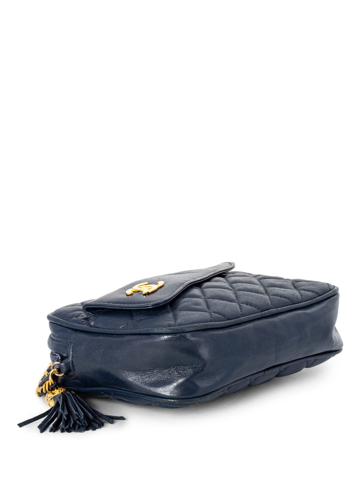 Top Quality Chanel Quilted Leather CC Tassel Camera Bag Blue