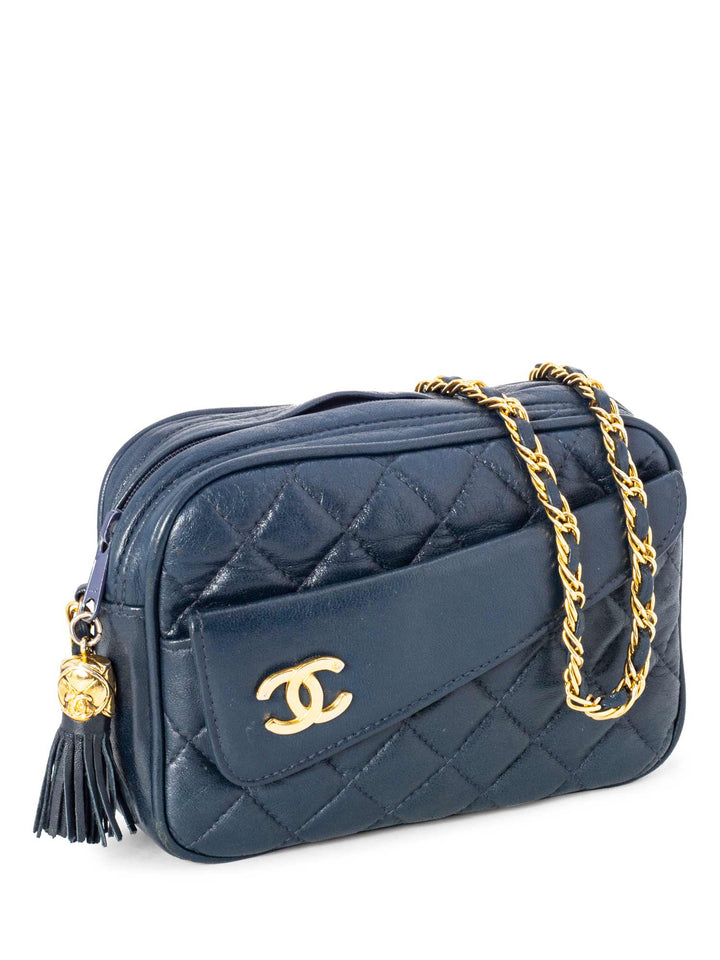 Top Quality Chanel Quilted Leather CC Tassel Camera Bag Blue