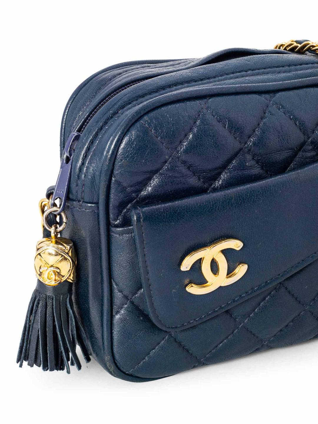 Top Quality Chanel Quilted Leather CC Tassel Camera Bag Blue