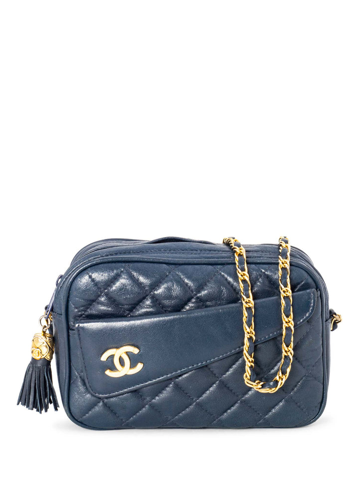 Top Quality Chanel Quilted Leather CC Tassel Camera Bag Blue