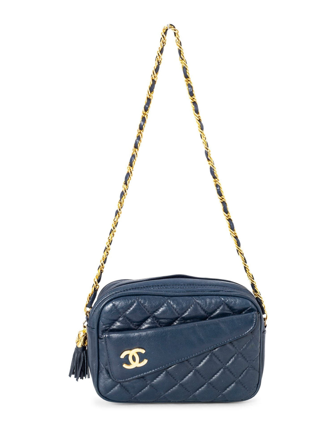 Top Quality Chanel Quilted Leather CC Tassel Camera Bag Blue