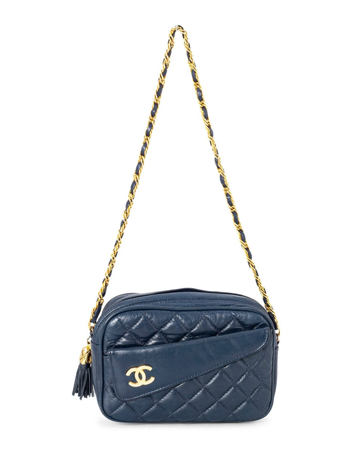 Top Quality Chanel Quilted Leather CC Tassel Camera Bag Blue