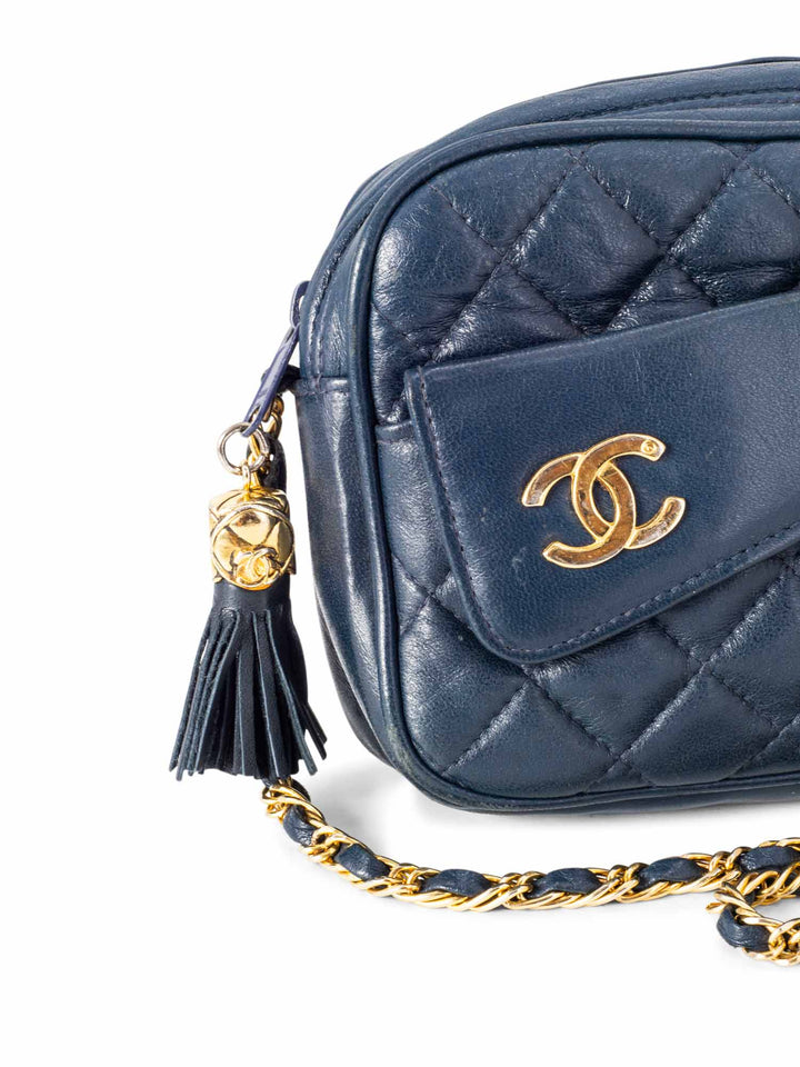Top Quality Chanel Quilted Leather CC Tassel Camera Bag Blue