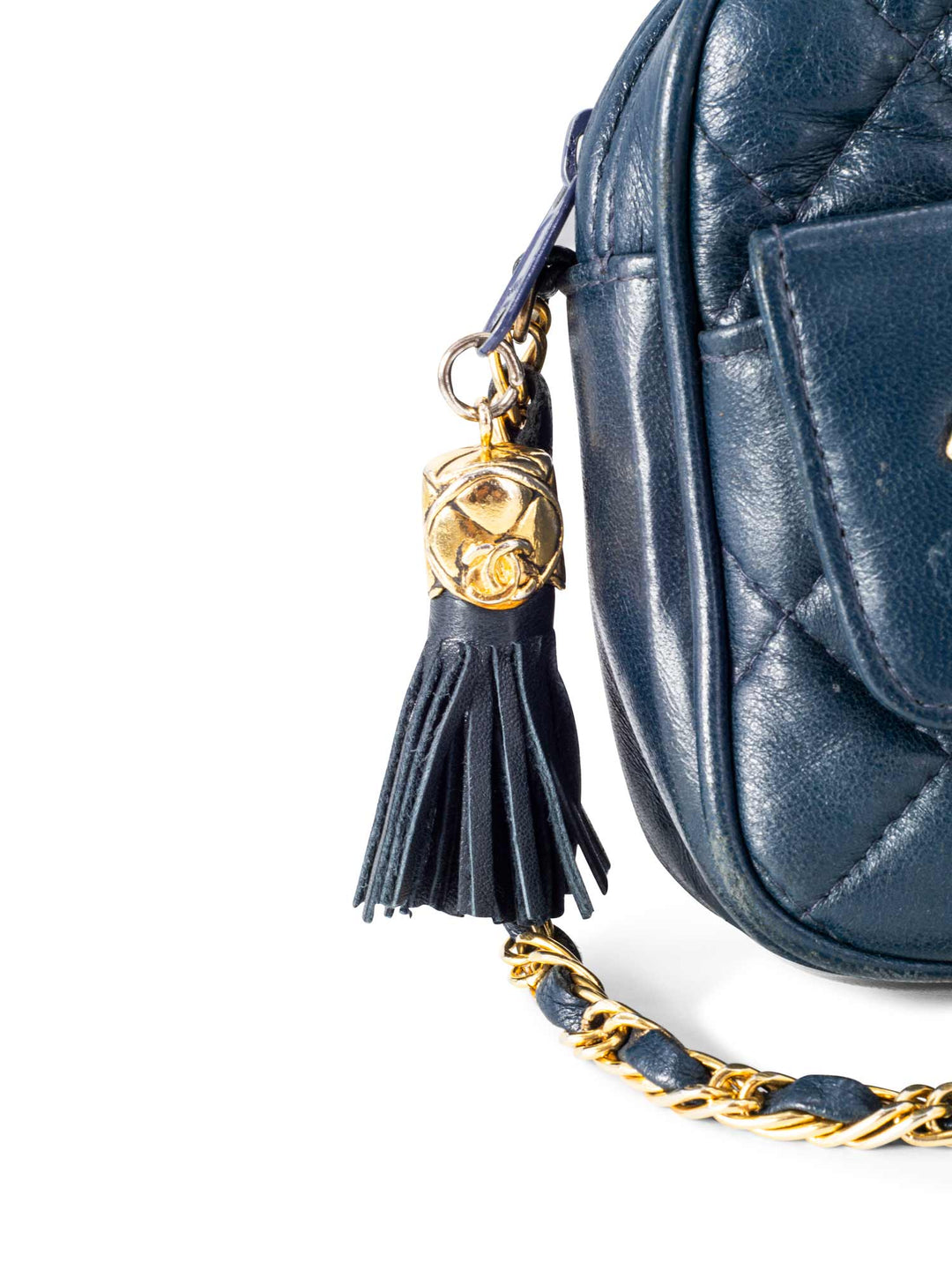 Top Quality Chanel Quilted Leather CC Tassel Camera Bag Blue
