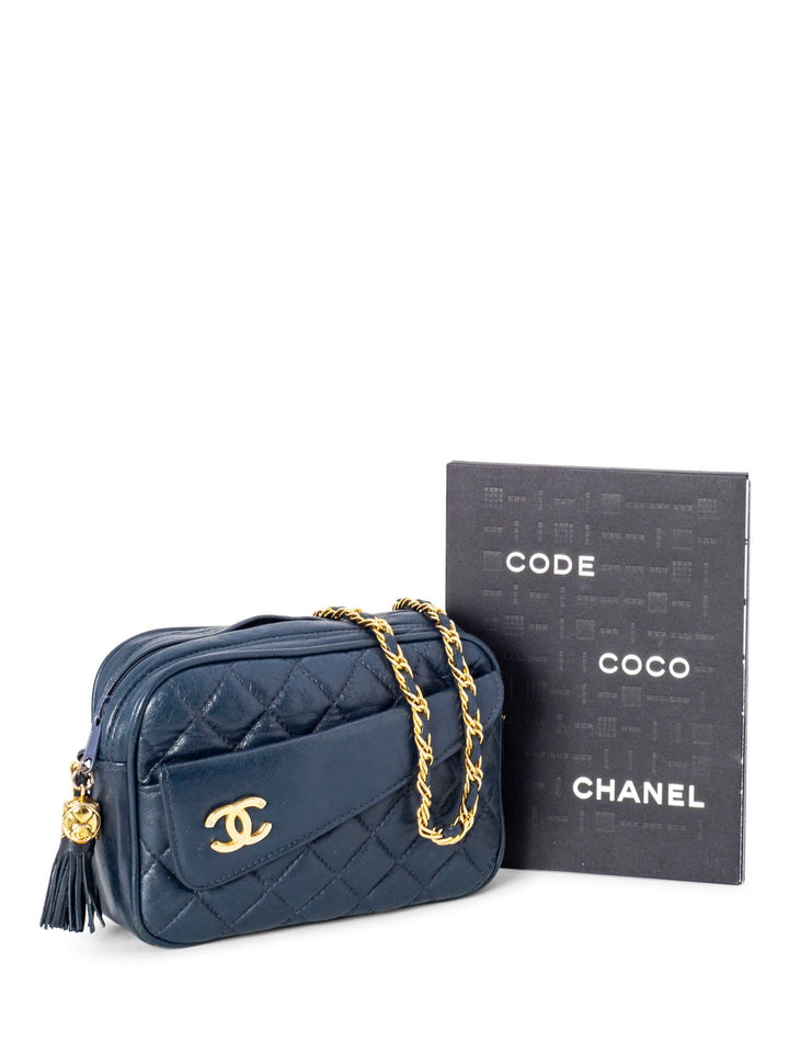 Top Quality Chanel Quilted Leather CC Tassel Camera Bag Blue
