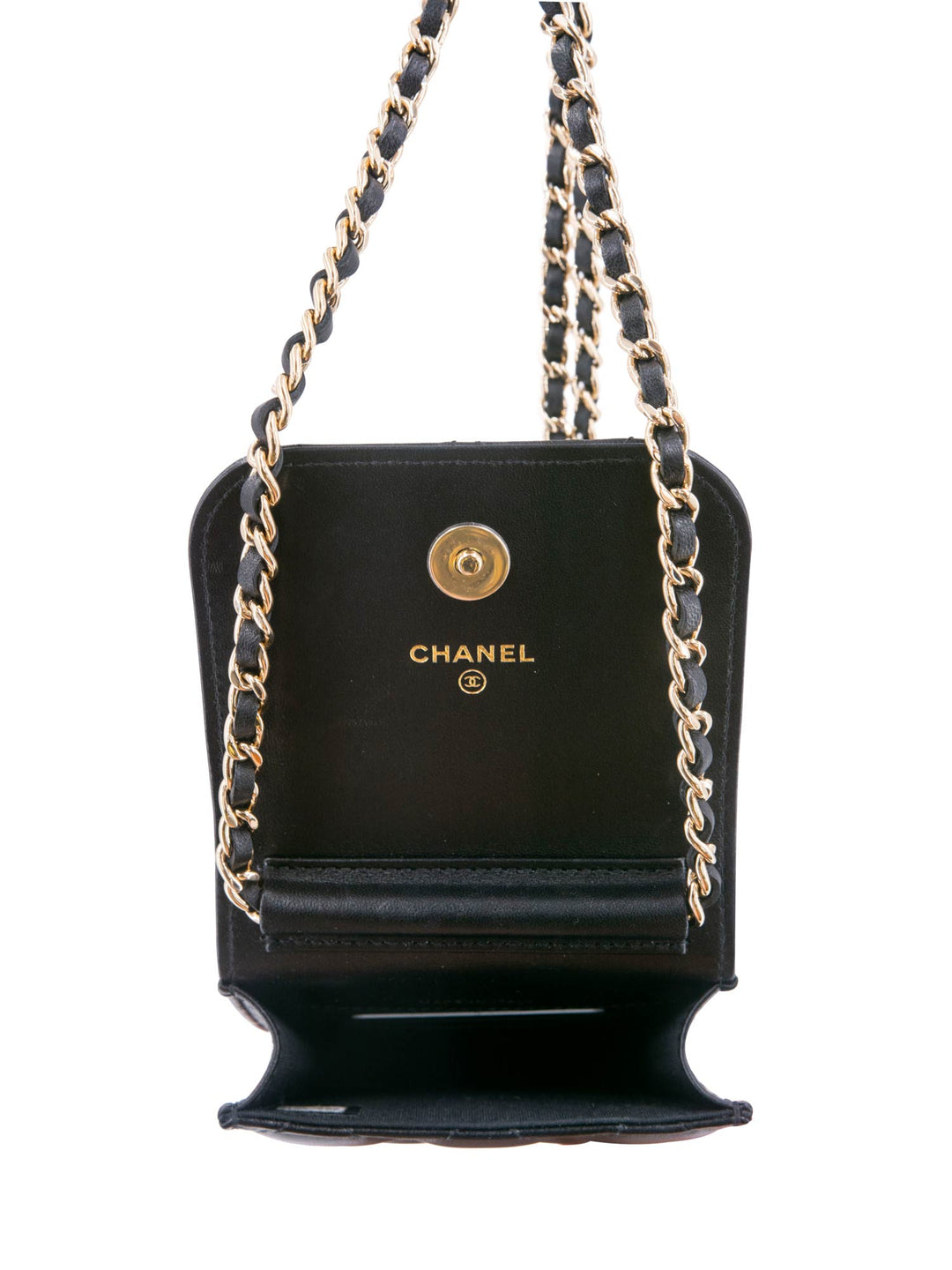 Top Quality Chanel Quilted Leather Camellia Phone Messenger Bag Black