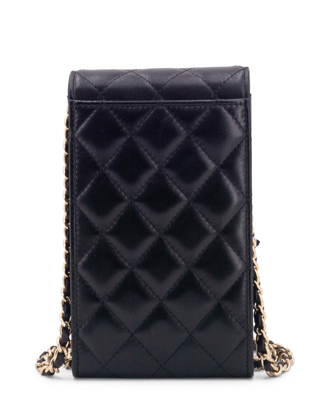 Top Quality Chanel Quilted Leather Camellia Phone Messenger Bag Black