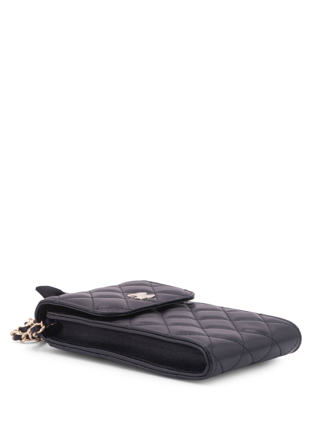 Top Quality Chanel Quilted Leather Camellia Phone Messenger Bag Black