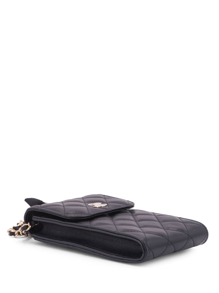 Top Quality Chanel Quilted Leather Camellia Phone Messenger Bag Black